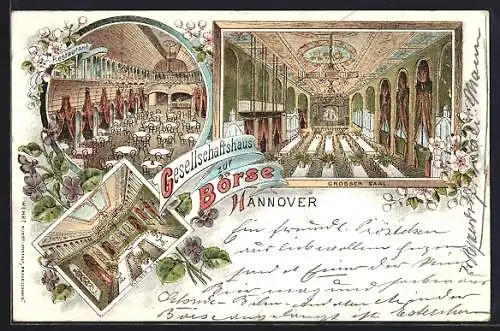 Lithographie Hannover, Gasthaus zur Börse, Grosser Saal, Kleiner Saal, Restaurant