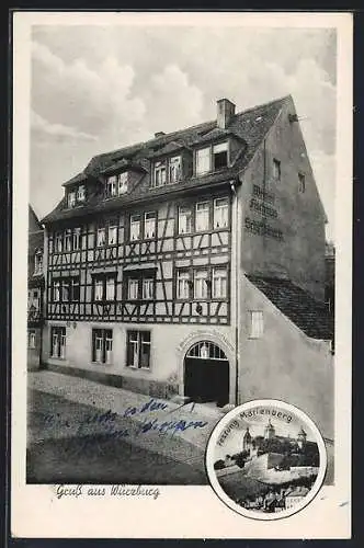 AK Würzburg, Gasthaus zur Schiffbäuerin von A. Greb, Festung Marienberg