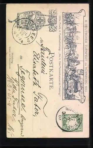 Künstler-AK Nürnberg, X. Deutsches Turnfest 1903, Zweite Gruppe aus dem Festzug, Ganzsache Bayern 5 Pfennig