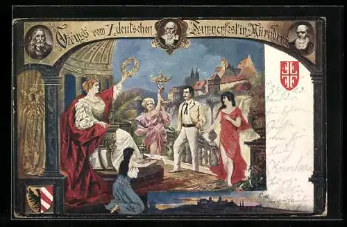 Künstler-AK Nürnberg, X. deutsches Turnerfest 1903, Germania, Ganzsache Bayern 5 Pfennig