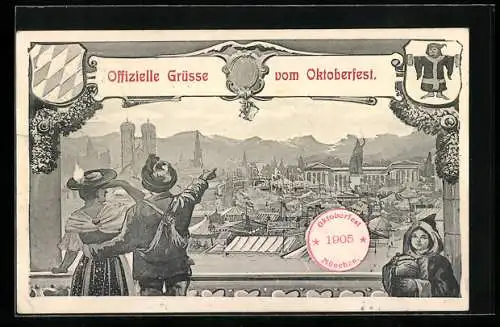 AK München, Oktoberfest 1905, Münchener Kindl, Ganzsache Bayern 5 Pfennig