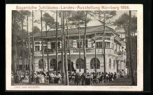 AK Nürnberg, Bayerische Jubiläums-Landes-Ausstellung 1906, Café und Bäckerei, Ganzsache Bayern 5 Pfennig