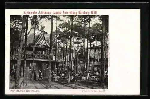 AK Nürnberg, Bayerische Jubiläums-Landes-Ausstellung 1906, Münchener Bierhalle, Ganzsache Bayern 5 Pfennig