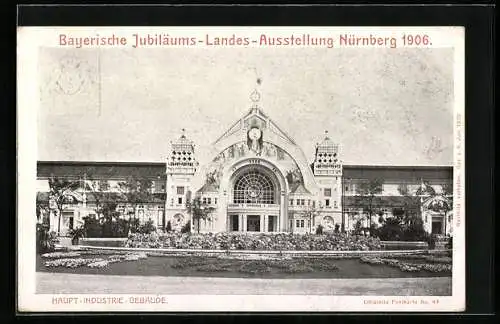 AK Nürnberg, Bayer. Jubiläums-Landes-Ausstellung 1906, Hauptindustriegebäude, Ganzsache Bayern 5 Pfennig