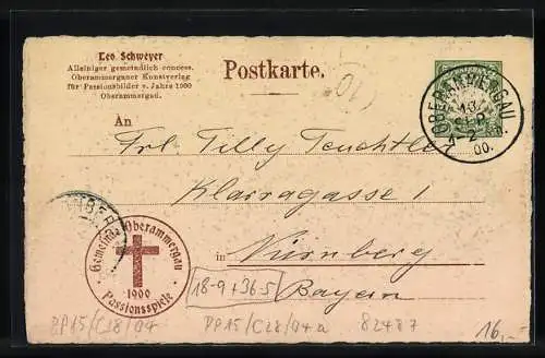 AK Oberammergau, Passionsspiele 1900, Offizielle AK No. 4, Bestellung des Abendmahls, Ganzsache Bayern 5 Pfennig