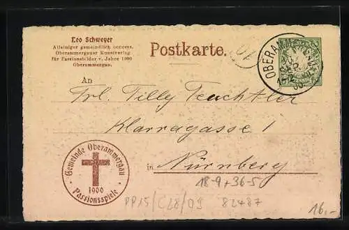AK Oberammergau, Passionsspiele 1900, Offizielle AK No. 9, Christus vor Pilatus, Ganzsache Bayern 5 Pfennig