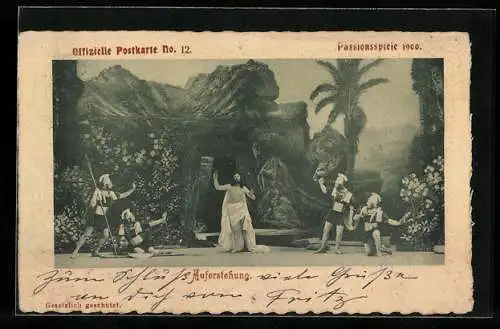 AK Oberammergau, Passionsspiele 1900, Offizielle AK No. 12, Auferstehung, Ganzsache Bayern 5 Pfennig