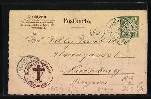 AK Oberammergau, Passionsspiele 1900, Offizielle AK No. 12, Auferstehung, Ganzsache Bayern 5 Pfennig