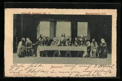 AK Oberammergau, Passionsspiele 1900, Offizielle AK No. 6, Abendmahl, Ganzsache Bayern 5 Pfennig