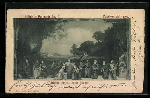 AK Oberammergau, Passionsspiele 1900, Offizielle AK No. 3, Christus segnet seine Jünger, Ganzsache Bayern 5 Pfennig