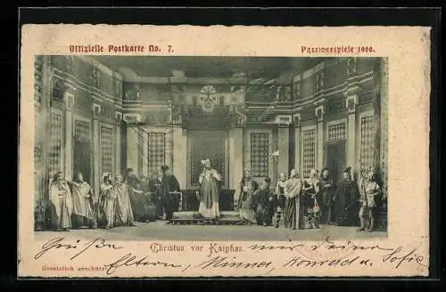 AK Oberammergau, Passionsspiele 1900, Offizielle AK No. 7, Christus vor Kaiphas, Ganzsache Bayern 5 Pfennig