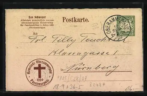 AK Oberammergau, Passionsspiele 1900, Offizielle AK No. 7, Christus vor Kaiphas, Ganzsache Bayern 5 Pfennig