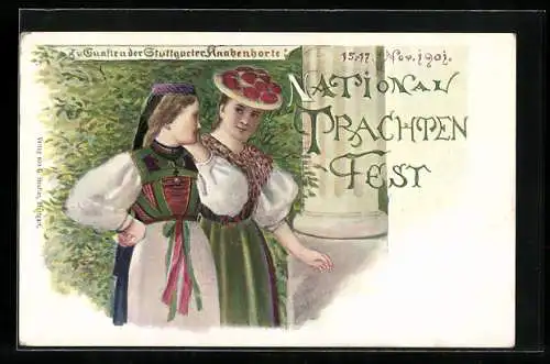 Lithographie Ganzsache Württemberg PP9C5: Stuttgart, National-Trachten-Fest 1901, Frauen in Tracht