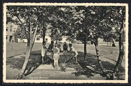 AK Nordholz /Lehe, Kindererholungs- u. Kurheim vom DRK, Idyll am Brunnen