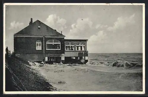 AK Rüstringen, Gasthaus Rüstringer Strandhalle L. Lühr, von Wellen umtost