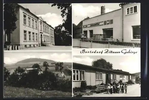 AK Bertsdorf /Zittauer Gebirge, Lebensmittelgeschäft und Ortspartie