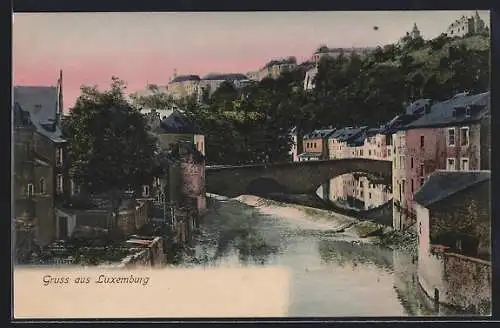 AK Luxemburg, Alte Brücke über dem Fluss
