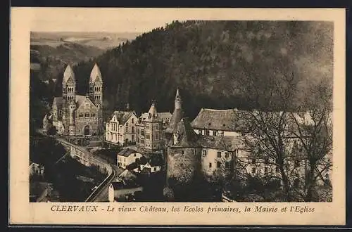 AK Clervaux, La vieux Chateau, les Ecoles primaires, la Mairie et l`Eglise