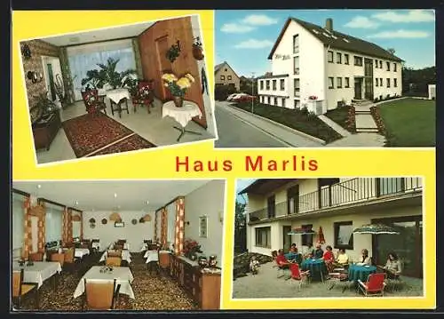 AK Bad Bevensen /Ilmenautal, Die Pension Haus Marlis von F. u. M. Buhlmann, mit Innenansichten und Terrasse