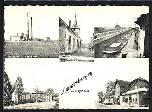 AK Landesbergen an der Weser, Gasthaus Zur Erholung, Schleuse, Dampfkraftwerk Robert Frank, Kirche