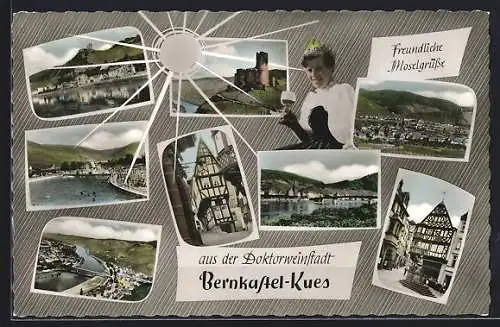 AK Bernkastel-Kues, Weinkönigin, Ortsansichten