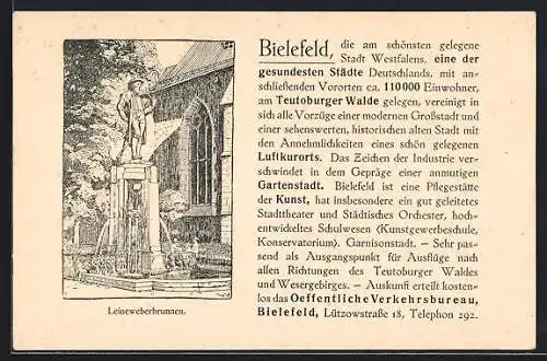 Künstler-AK Bielefeld, Leineweberbrunnen vor der Kirche