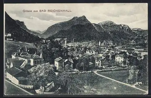 AK Bad Reichenhall, Teilansicht mit Bergpanorama