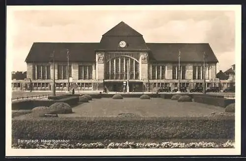 AK Darmstadt, Hauptbahnhof mit Vorgarten