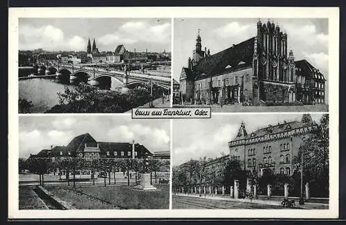 AK Frankfurt, Rathaus, Oderbrücke, Strassenbahn