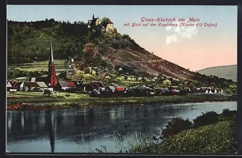 AK Grossheubach, Partie bei Kirche mit Kloster Engelsberg