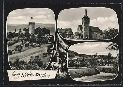 AK Kreiensen /Harz, Burg, Kirche, Am Wehr