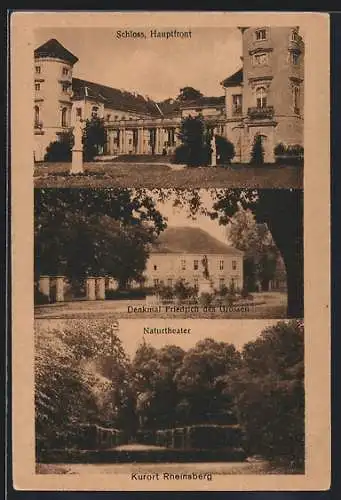 AK Rheinsberg, Schloss, Denkmal Friedrich d. Grossen, Naturtheater