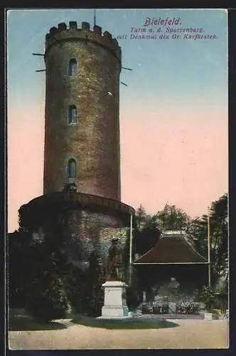 AK Bielefeld, Turm an der Spurrenburg mit Denkmal des Gr. Kurfürsten