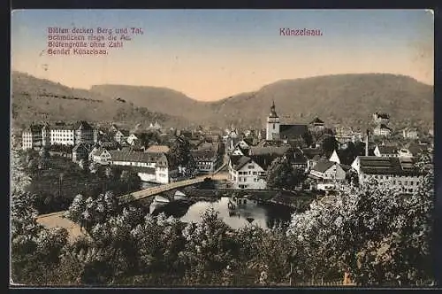 AK Künzelsau, Stadtansicht mit Flusspartie