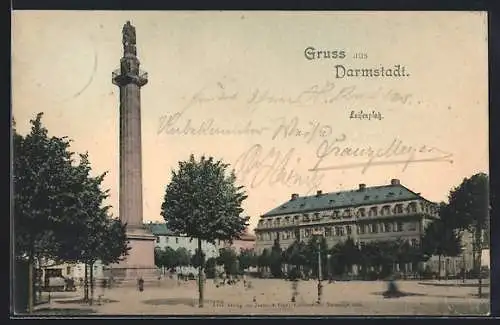 AK Darmstadt, Luisenplatz mit Denkmal