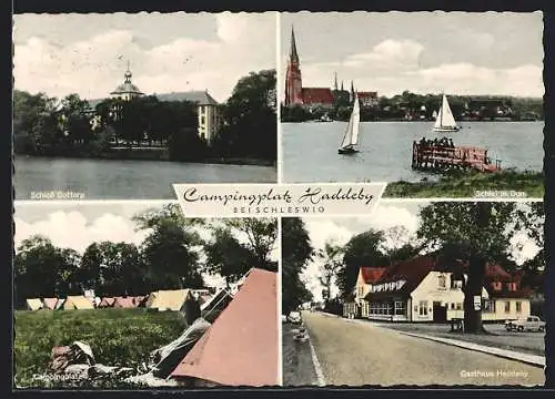 AK Haddeby, Schloss Gottorp, Gasthaus Haddeby, Campingplatz, Schlei mit Dom