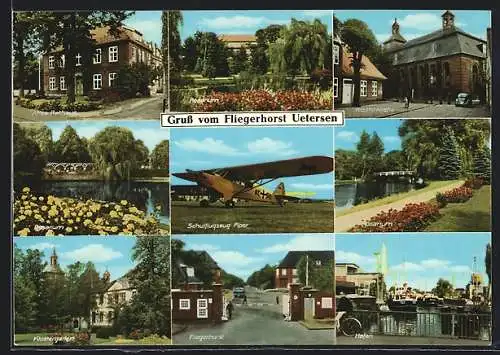 AK Uetersen, Fliegerhorst, Schulflugzeug Piper, Altes Rathaus, hafen, Klosterkirche, Rosarium