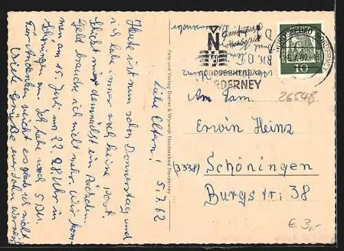 AK Norderney, Pferdekutsche, Hafen, Segelboot