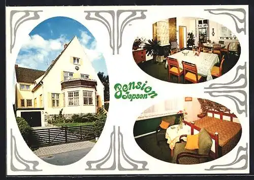 AK Glücksburg /Ostsee, Die Pension Jepsen mit Innenansichten, Sandwigstr. 12, Ecke Bergstrasse, Inh. H. von Pein