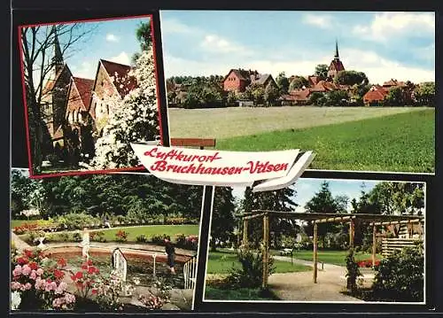 AK Bruchhausen-Vilsen, Die Kirche im Frühling, Kneipp-Becken, Parkpartie