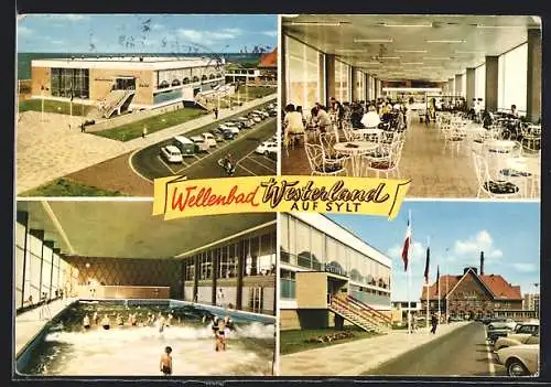 AK Westerland, Wellenbad, Innenansicht, Restaurant, Parkplatzpartie