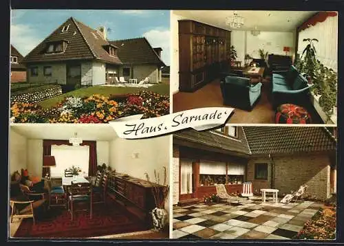 AK Westerland /Sylt, Die Pension Haus Sarnade v. G. Reich, mit Innenansichten, Norderstrasse 94