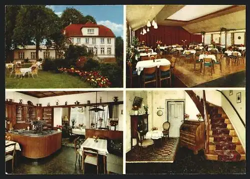 AK Schmilau b. Ratzeburg, Hotel-Restaurant Ulmenhof, Innen- und Gartenansichten