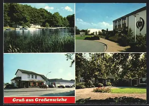 AK Grossenwiehe bei Flensburg, Strassenpartie mit Kaufhaus, Ortspartie, Uferpartie