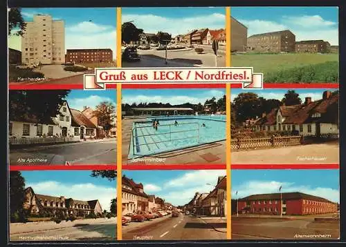 AK Leck, Schwimmbad, Alte Apotheke, Heimvolkshochschule