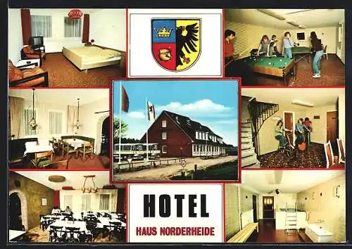 AK West-Bordelum, Hotel Pension Haus Norderheide B. Riebenstahl, Wappen