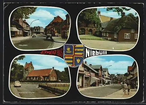 AK Niebüll, Hauptstrasse, Deezbüller Kirche, Wappen