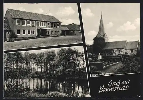 AK Bohmstedt /Husum, Kirche und Friedhof, Waldsee