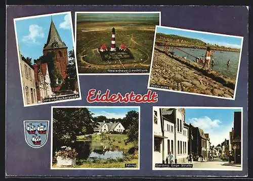 AK Eiderstedt, Fischerstrasse und Kirche in Garding, Leuchtturm in Westerhever, Vollerwiek