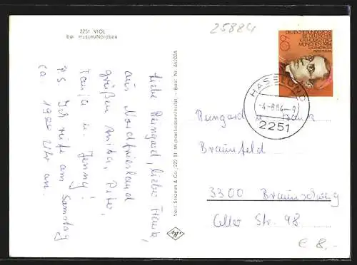 AK Viöl bei Husum, Friedhof und Kirche, das Freibad, Strassenpartie